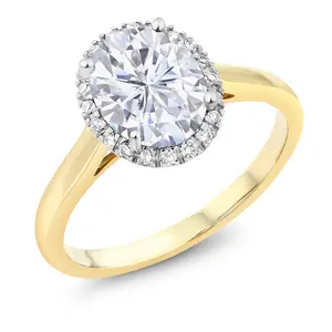 Gem Stone King 10K Yellow Gold White Moissanite and Diamond Engagement Ring | 2.24 Cttw | Oval 9X7MM | Wedding Anniversary Promise Ring For Women