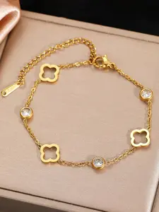 Fashion Hollow Out Lucky Clover Stainless Steel Zircon Bracelet, Simple Daily Versatile Women's Hand Chain, Elegant Ladies' Accessory, Elegant Jewelry Bracelet