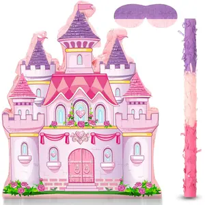 Princess Castle Piñata Bundle Girl Princess Party Piñata Set Include Pink Castle Piñata stick and Blindfold Mask for Princess Theme Birthday Party Supplies Decor, 16.1 x 13.4 x 3.2 Inch