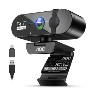 4K Webcam with Distortion-Free Lens, Built-in Mic, Privacy Cover, 360° Swivel Stand, USB-A to C Adapter – Crystal Clear for Work & Stream