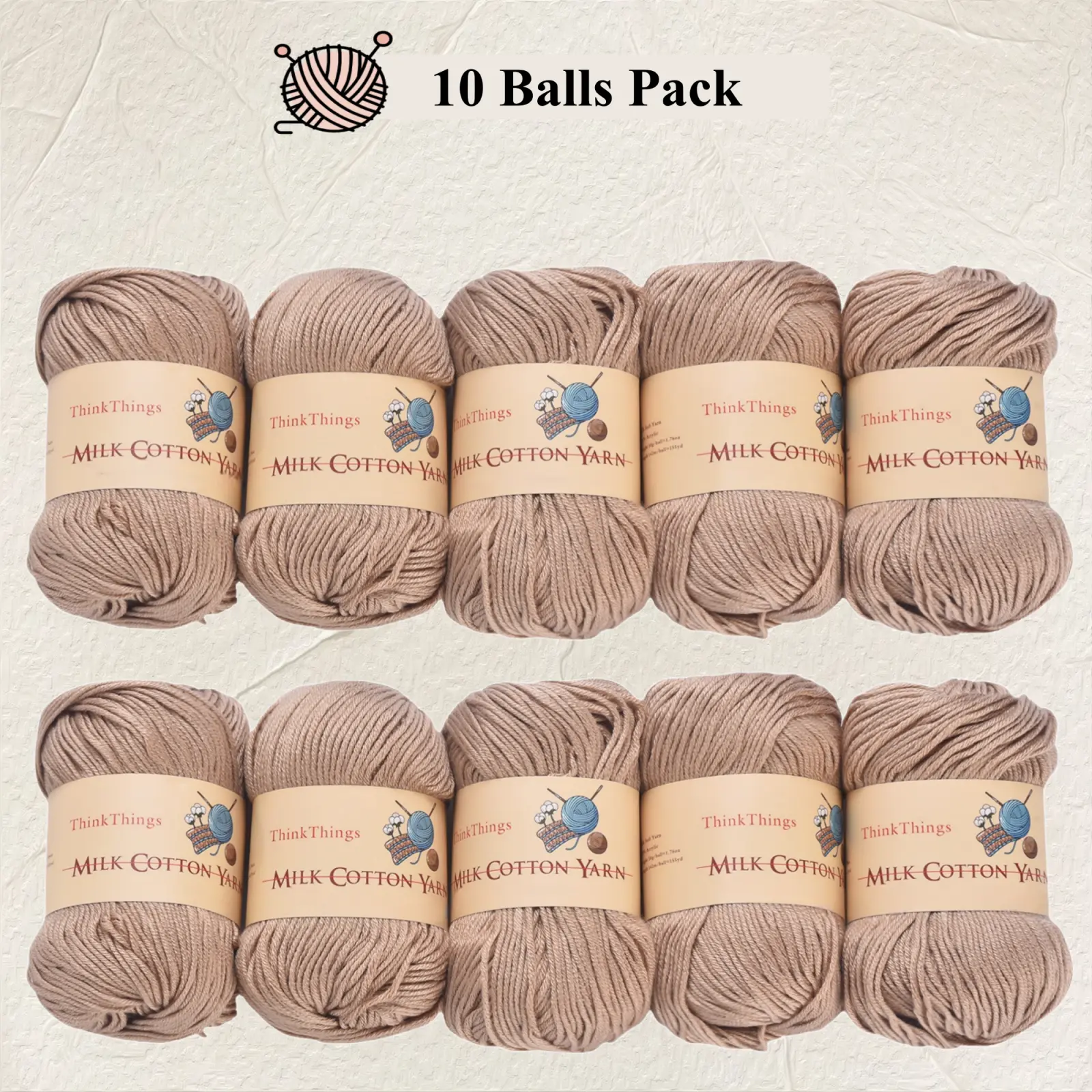 ThinkThings Acrylic Khaki Yarn for Crocheting Bulk DIY Knitting Yarns Large 10 Balls Pack 17.6oz Weaving Knit Tool for Beginners