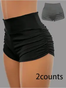 High Waist Side Pleated Peach Yoga Sport Shorts Set, Two-Piece Workout Gym Wear, Comfortable and Stylish Fitness Clothing, Athleisure Casual Shorts