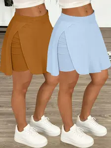 2026 SS Hot New Solid Color Casual Sports Women Skorts, Slim Short Commute Wear, Anti Chafing, Multi Colors, 2 Pcs Pack