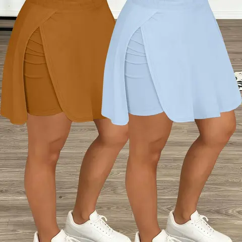 2026 New Women's Casual Solid Color Pocket Skorts, Commuter Summer Wear, Anti-Chafing, Multi Colors, Slim Active Skort, 2 Pieces, Pockets Skorts