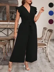 Women's Fashion Casual Loose-Fitting One-Piece Jumpsuit, Comfortable Plain Color Daily Office Wear, All Seasons Style