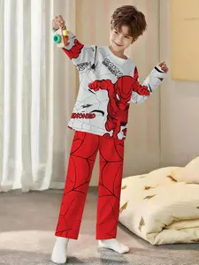 Spider Web Hero Trendy 2-Piece Set for Boys, Digital Printed Long-Sleeve Pajamas with Extended Sleep Pants, Flame-Retardant Fabric, Stylish, Trendy, Casual, Comfortable and Soft Pajama Set, Suitable for Sleeping and Home Leisure, 100% Polyester, Ideal for