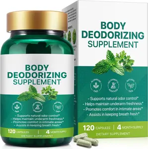 Chlorophyll Body Deodorizing Capsules Natural Internal Deodorant Supplement with Mint, Vegan Chlorophyll Capsules for Breath Underarm and Intimate Freshness Support, Daily Detox and Body Odor Control Supplement 120 Count