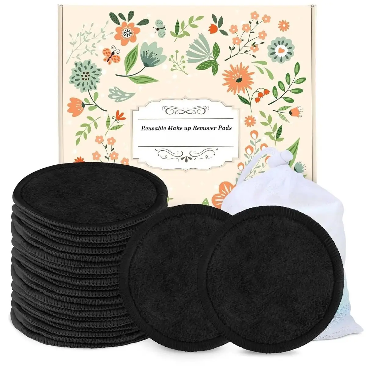 25 Pack Reusable Organic Cotton Makeup Remover Pads With Laundry Bag, Washable Eco Friendly Zero Waste Cotton Rounds for Toner All Skin Types Travel Skincare Gadget, Charcoal, Bridesmaids