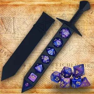 Sword-Shaped Dice Case & Full Dice Set   The cool dnd accessory that stores and organizes your polyhedral dice. A perfect gift for tabletop RPG gamers and adventurers.