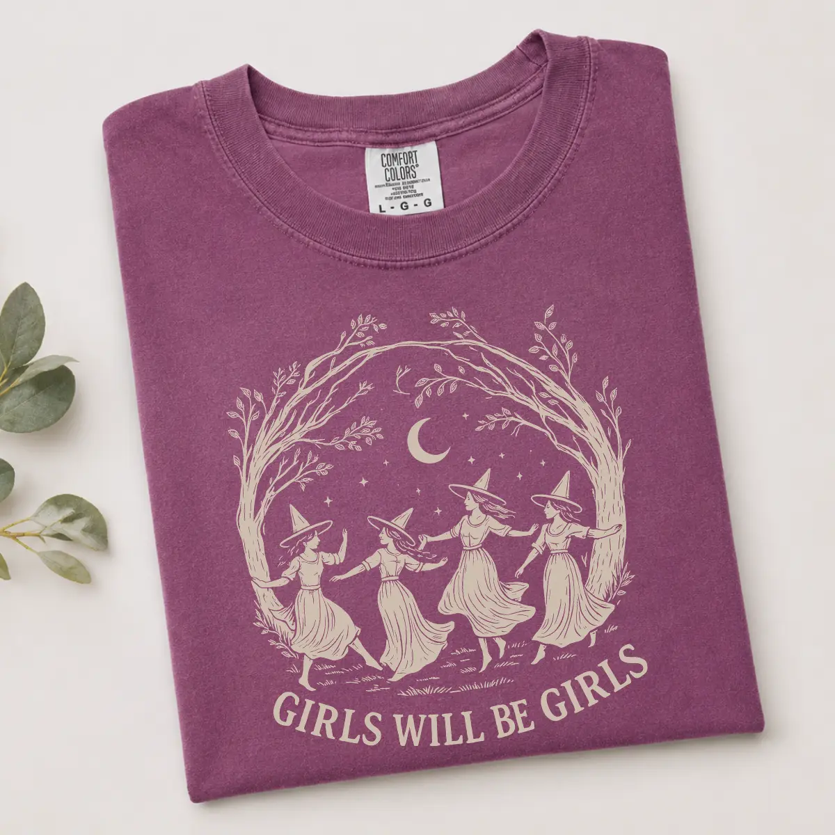 Comfort Colors Vintage Girls Will Be Girls Witch T-Shirt, Funny Witch Tee, Witchy Vibes Tshirt, Halloween Gift for Women