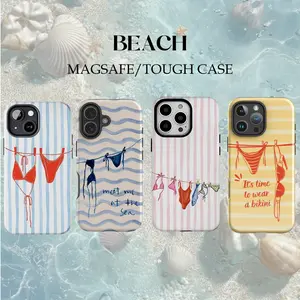 [Magsafe , Tough Case] Pastel Stripe, Binkini Phone Case – Minimal Aesthetic Design for iPhone 17 16E 16 15 14 13 12 11, Beach Lover