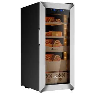 KingChii 60L Temperature & Humidity Control Cabinet with Spanish Cedar Shelves & Drawer 550Capacity 360° Air Circulation Frost-Free Moisture Storage
