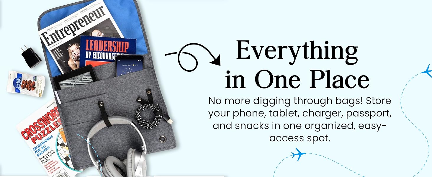Airplane Pocket Organizer, Tray Table Cover, In Flight Seat Back Organizer Bag, Commuter Essential Travel Bag, Media Pouch For Flying, Travel Gift, Attaches To Luggage