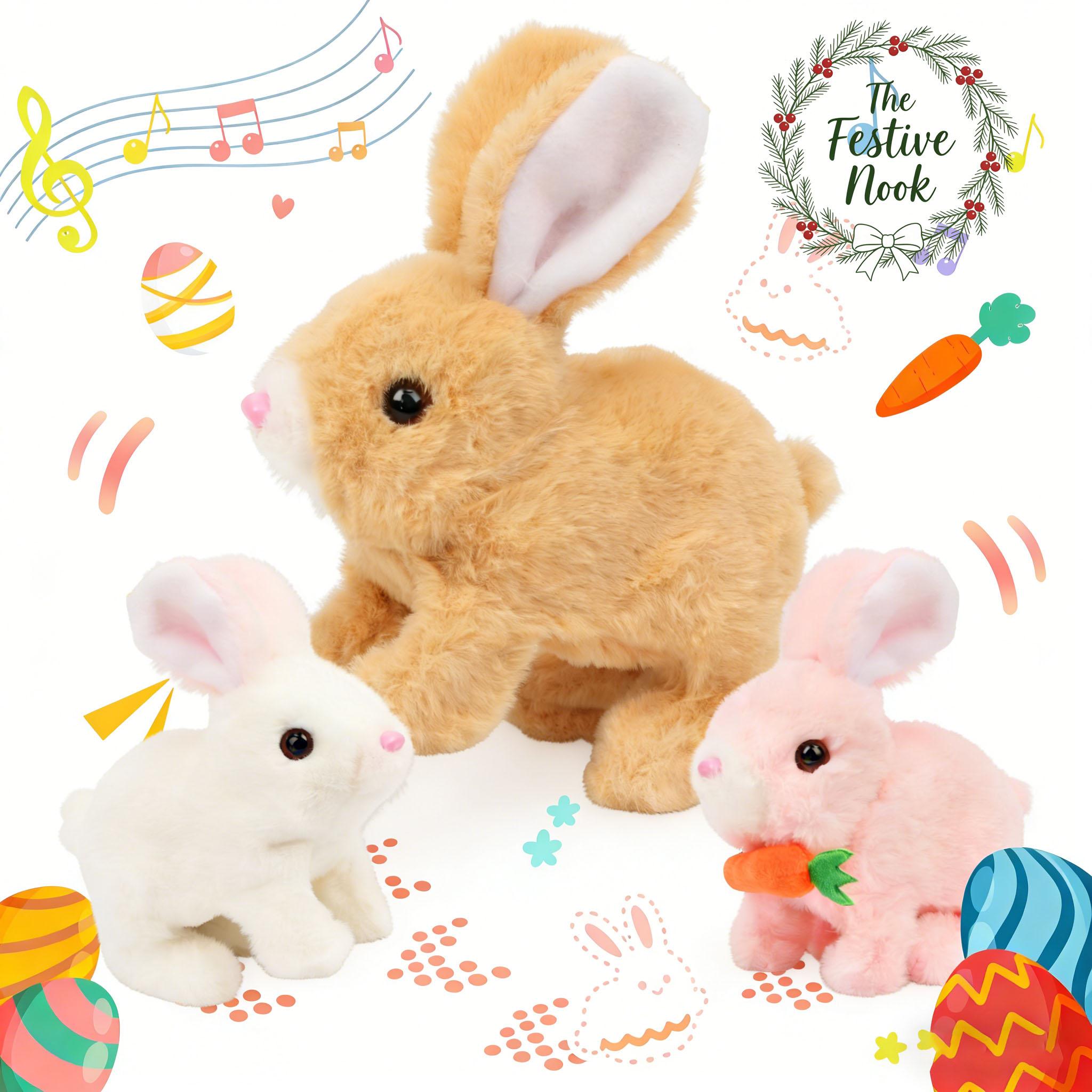 Hopping Bunny Rabbit Interactive Electronic Pet Plush Bunny Toy with Sounds & Movements Animated Walking Wiggle Ears, Easter Gift  7''