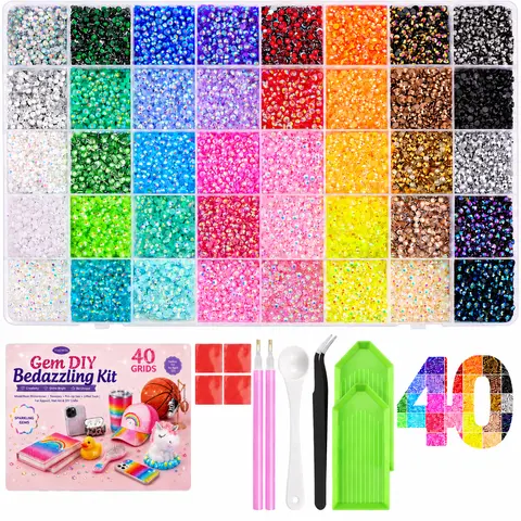 TQIGWRB Sparkling Nail Rhinestones Kit, GEM DIY Bedazzling Set with Mixed Resin Stones, Tweezers, Pick-Up Pen & Bonus Tools for Bling Decoration, Crafts & Nails
