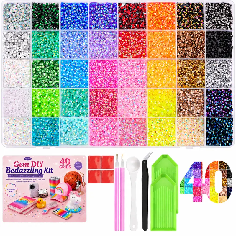 TQIGWRB Sparkling Nail Rhinestones Kit, GEM DIY Bedazzling Set with Mixed Resin Stones, Tweezers, Pick-Up Pen & Bonus Tools for Bling Decoration, Crafts & Nails