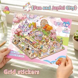 New Large Grid Scene Sticker, Theme Fun and Joyful City Building Miniature Scene Sticker, 3D House DIY Decoration Sticker, Wall Art Decor
