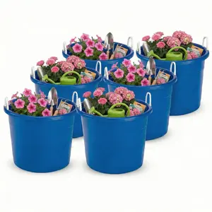 Homz 18 Gal Plastic Open Storage Round Utility Tub with Handles, Blue (3 Pack)