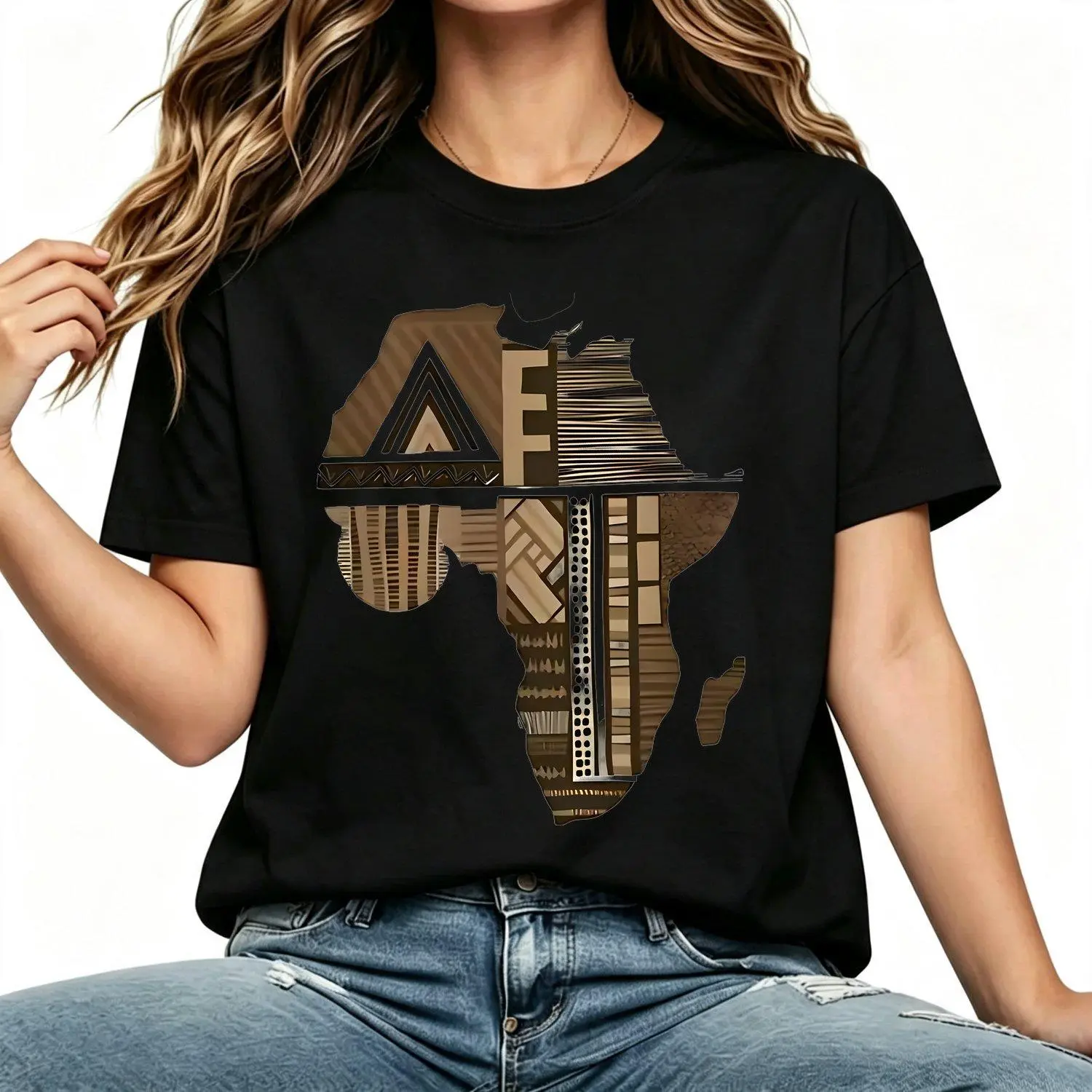 African Map Tribal Graphic Tee Soft Breathable Lightweight Regular Fit Casual Top Travel Everyday Formal Events Tribal Art Apparel Comfortable Classic Fabric Womens TShirts
