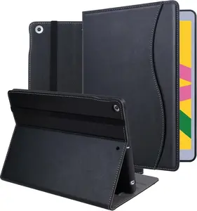 10.2 Case for iPad 9th Generation 2021 / 8th Gen 2020 / 7th Gen 2019, Multiple Angles Viewing Leather Folio Protective Cover with Pencil Holder and Pocket Auto Sleep/Wake -Black