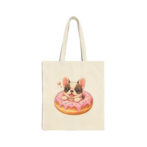 French Bulldog Donut Tote Bag — Cute Canvas Grocery & Gift Tote