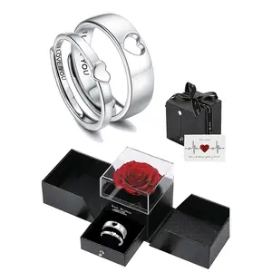 Heart Design Couple Rings Set, Wedding Promise Rings, Romantic Gift Box Included, Perfect for Christmas Valentine's Mother's Day Anniversary Daily Gifts