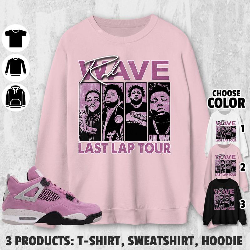 Rod Wave Last Lap Tour Unisex Color Shirt To Match AJ 4 Orchid Neutral Grey Black White, Shirt In Light Pink To Match Sneaker