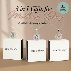 Cate & Chloe Blake 3-in-1 Mother's Day Necklace Jewelry Set – Hypoallergenic 18k Gold Plated Crystal Halo Pendant Necklace – 3 Necklaces with Simulated Diamond Crystals, Each in a Luxury Gift Box – Perfect Stress-Free Gifts