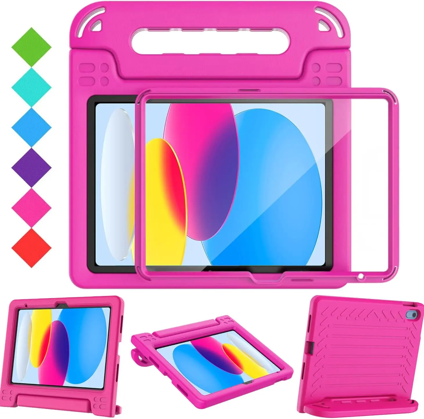 Kids Case for iPad A16 11th Generation 11" 2025/iPad10th Generation 10.9 Inch 2022 - with Screen Protector, Shockproof Covertible Handle Stand iPad 11th 10th Generation Case for Kids, Rose