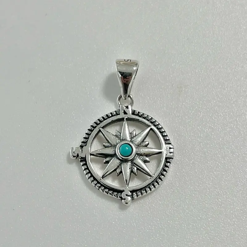 Sterling Silver 925 Turquoise Compass Small Pendant