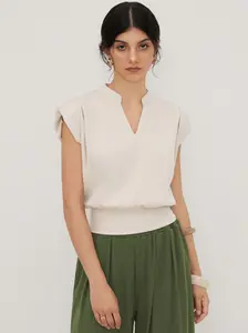 V-neck Solid Pleated Crop Top for Women
