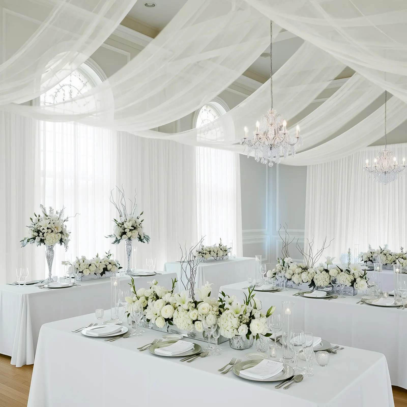 Ivory Chiffon Drape Curtain - 5ftx20ft Rod Pocket Window Treatment, Durable Flame Resistant Party Decor, Wedding Backdrop & Banners Ceiling Panel