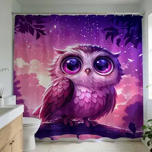 1 PC Vibrant bathroom design ideas enchanting owl print shower curtains drawing inspiration from twilight hues perfect for stylish home renovation fantasy-themed bathroom decoration elevate your space with nature-inspired art creating a unique and immersi