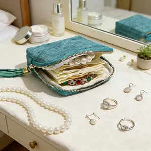 6 Tier Travel Jewelry Storage Case with Zipper Velvet Pouch Bag for Bracelet Rings Necklace Earring Holder Organizer in Multiple Colors