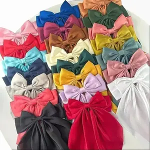 Silky 6 Large Cute Bow Sets - Multi Color Hair Accessory Set with Comfortable Silky Bows and Large Hairpins