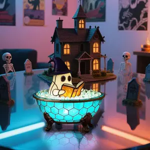 Halloween Ghost Bubble Bath Light, USB Powered Cute LED Resin Lamp for Bathroom Decor, Halloween Gift Idea, 1 Piece
