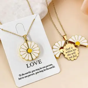 USF Women's Stainless Steel Hinged Daisy Pendant Necklace — Engraved Inspirational Jewelry, Exquisite Floral Faith Necklace; A Loving Gift for Her, Ideal Jewelry Present for Birthdays and Christmas.