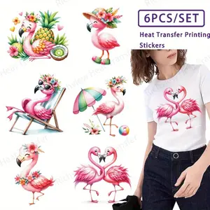 Beach-Themed Flamingo Stickers, 6-Piece Set for DIY Crafts & Projects, Craft Kits, Washable Vinyl Material, Ideal for Heat Transfer On-Trend Designs, DIY Kit