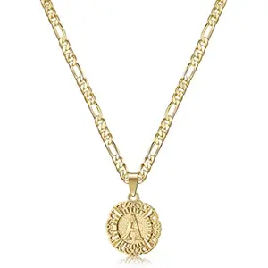 Initial Necklaces for Women, 14K Gold Plated Round Letter Pendant Capital Monogram Necklace Alphabets from A-Z Figaro Chain Jewelry