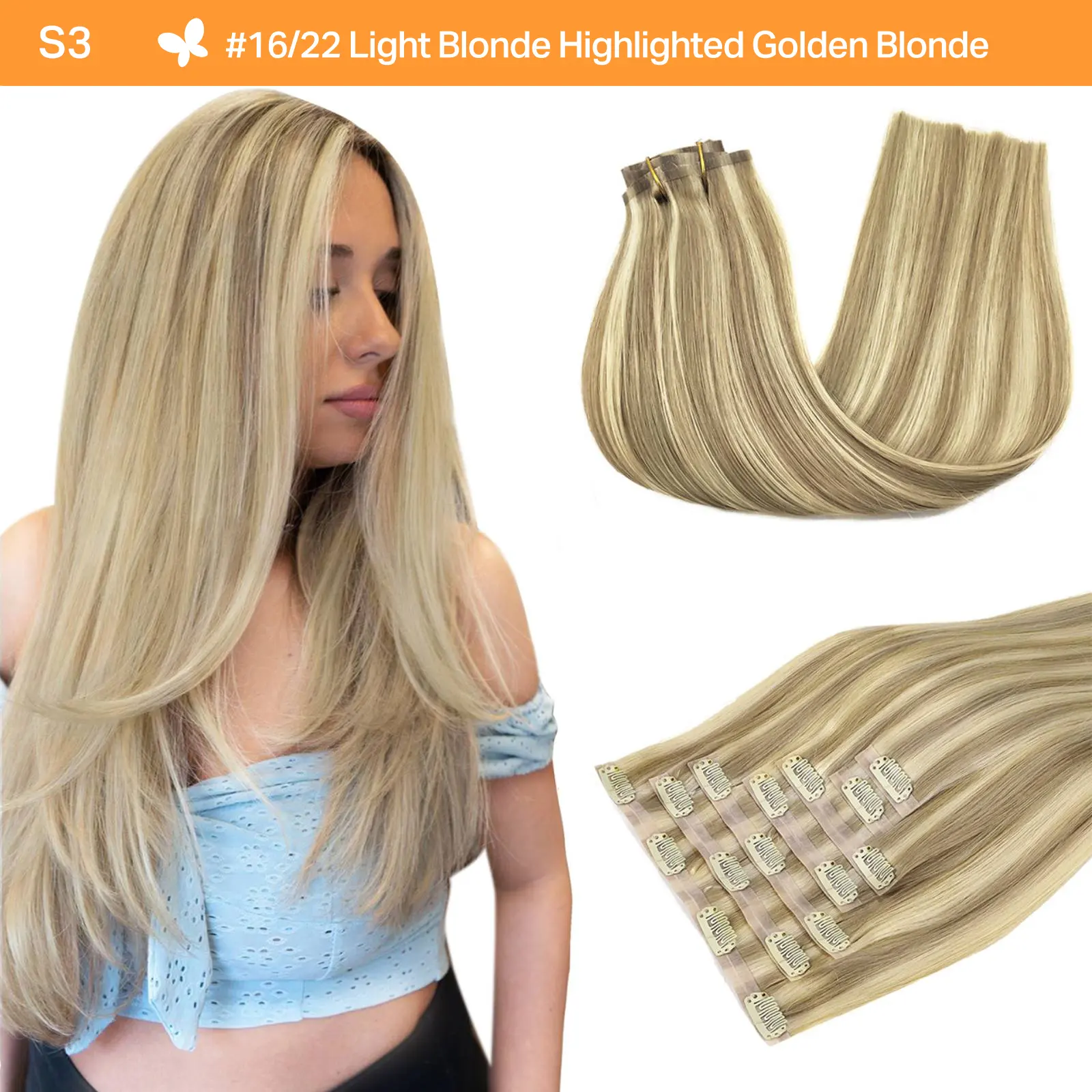 #P16/22 Light Blonde Highlighted Golden Blonde