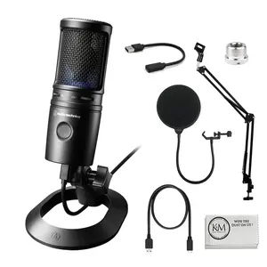 Audio-Technica AT2020USB-X Cardioid Condenser USB Microphone Bundled with Microphone Arm + Wind Screen Pop Filter + Cleaning Cloth (4 Items)