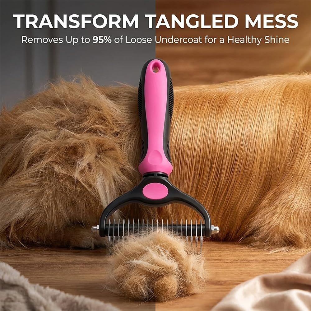 Pet Grooming Brush-Double Sided Hurtless Shedding and Dematting Undercoat Rake Comb for Dogs and Cats, No More Nasty Shedding or Flying Hair Pet Grooming Brush-Double Sided Hurtless Shedding and Dematting Undercoat Rake Comb for Dogs and Cats, No More Nasty Shedding or Flying Hair