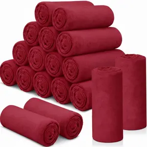 18 count Throw Blankets Bulk for Wedding 50 x 60 Inch Soft Warm Lightweight Flannel Fleece Blankets Bulk Spring Wedding Favors for Guests Homeless  Couch Sofa Bed( Red)