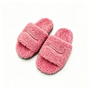 Lazy Style Fluffy Lamb Wool Slippers, Fashion One Strap Open Toe Fuzzy Slides, Non Slip Wearproof Warm House Footwear, Versatile Couple Street Casual Daily Shoes