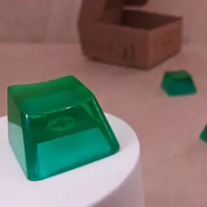 ResinKeyWorks Clover Green Blank 1U Accent Keycaps, Transparent Hand Polished Resin OEM Caps with MX stems