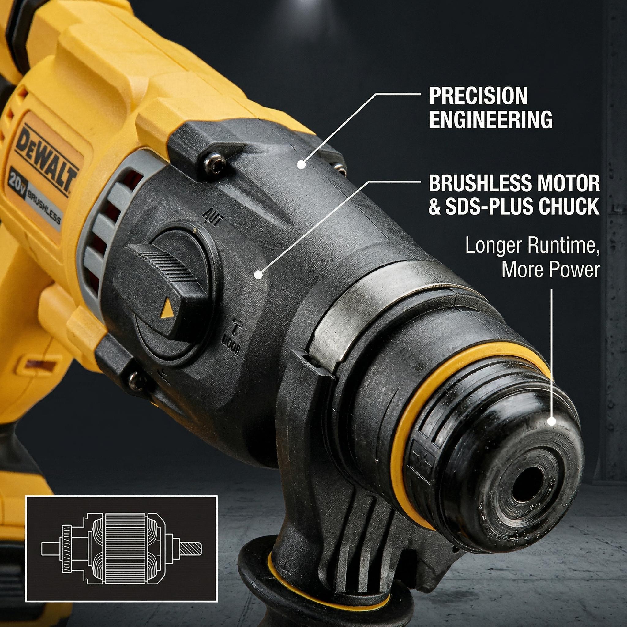 Dewalt DCH263 20V Brushless Rotary Hammer Kit – 3.0J Impact Energy for Concrete Drilling Up to 28mm – Variable Speed Trigger with 0-4300 BPM