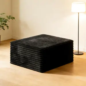 【New Year Sales】 Niccae Ottoman sofa Compressed Sectional Sofa Modern Minimalist Style Corduroy Couch, Sleeper Sofa for Living Room, Bedroom, Comfy Compressed Sofa Couch Space-Efficient Design-black Footstool With Storage