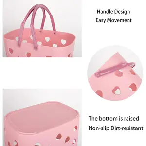 Portable Shower Caddy Tote Plastic Storage Basket with Handle Box Organizer Bin for Bathroom, Pantry, Kitchen, College Dorm, Garage - Pink