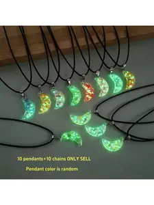 20 Piece Glow in the Dark Resin Moon Pendant Necklace Set with Adjustable Black Chains Fluorescent Moon Jewelry for DIY Crafts Party Gift School Reward 10Pendants 10 Chains