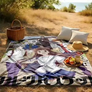 1 piece Fruits Basket Movie Poster themed flannel blanket - Modern design flannel blanket, suitable for sofas and beds, all-season use, super soft and warm, digital printing, 100% polyester material, machine washable, suitable for home and travel a